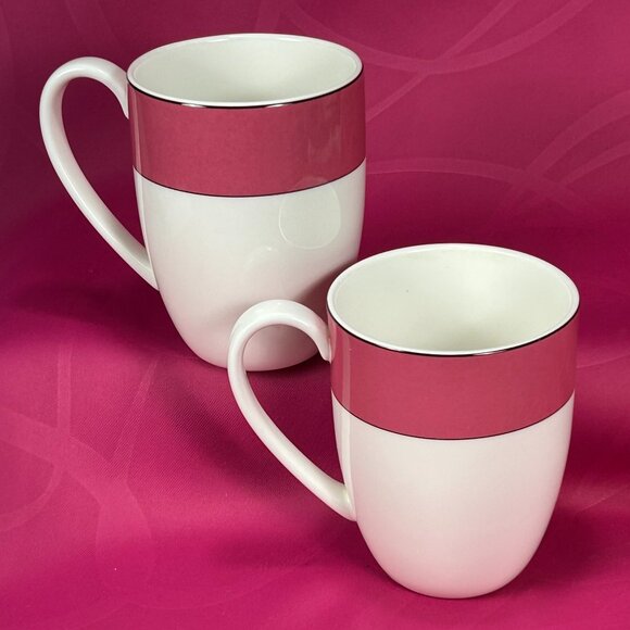 pair of Kate Spade x Lenox Rutherford Circle Pink coffee mugs - Picture 2 of 5